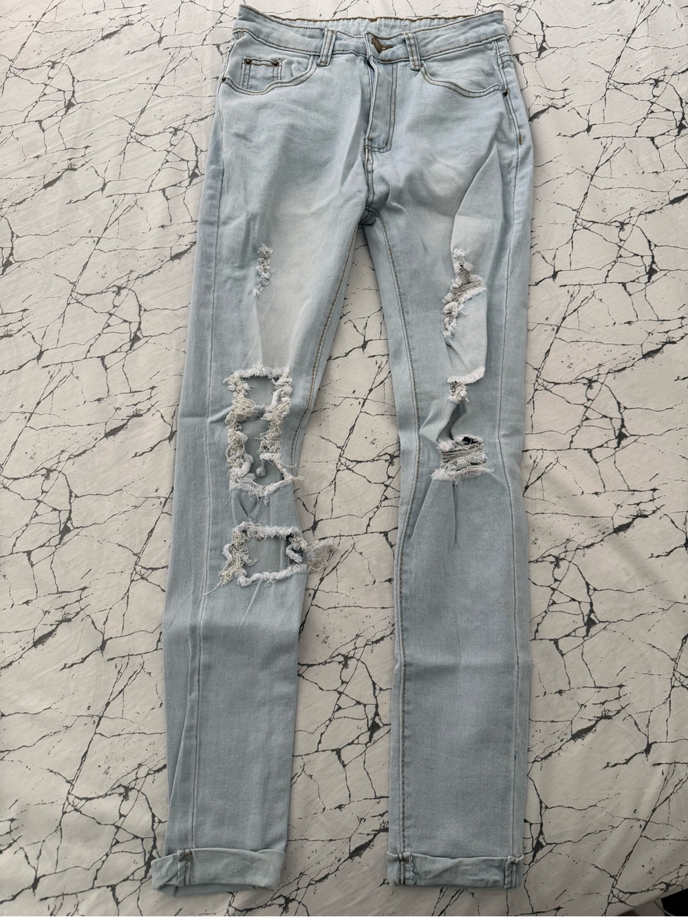 SHEIN Light Blue Ripped Skinny Jeans
